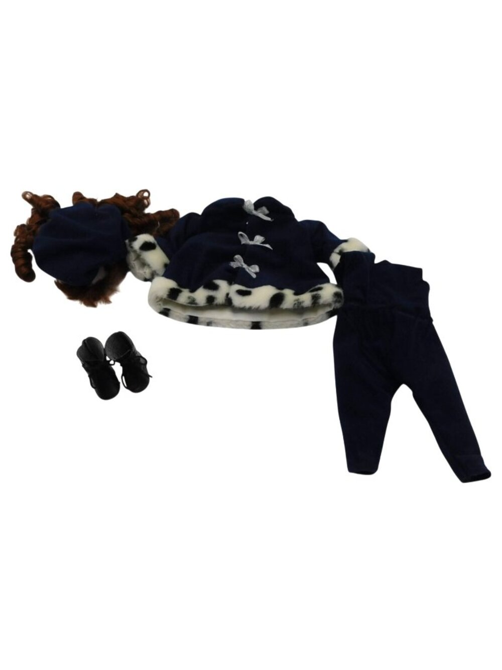 Thin 12" Doll Winter Outfit Jumpsuit Coat Hat With Wig Shoes Blue Velvety